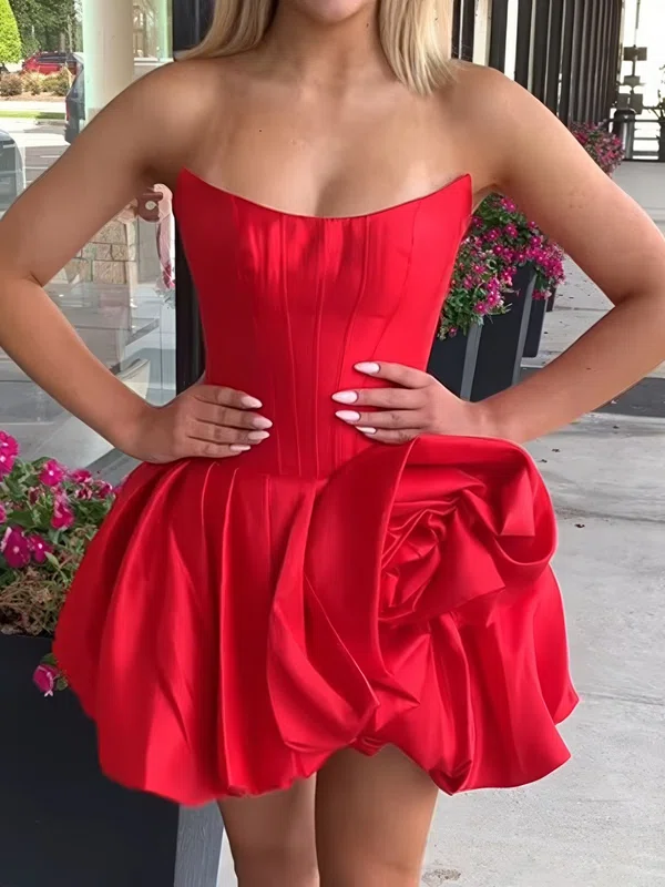 Corset Strapless Satin Ruched Skater Homecoming Dresses #Milly02055167
