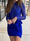 High Neck Lace Ruched Tight Long Sleeves Homecoming Dresses #Milly02055168