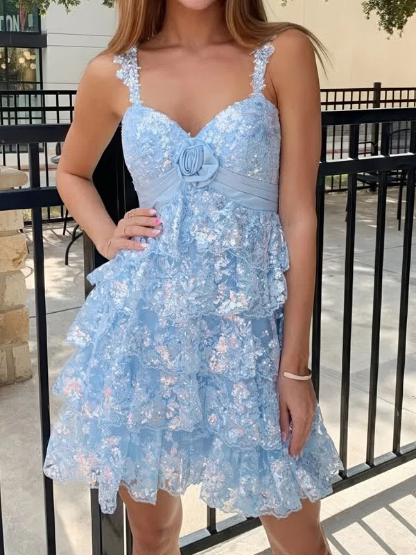 Petite Sweetheart Glitter Lace Skater Tiered Homecoming Dresses #Milly02055172