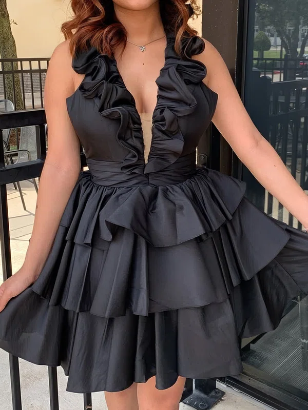 Modest Skater Halter Taffeta Tiered Homecoming Dresses #Milly02055173