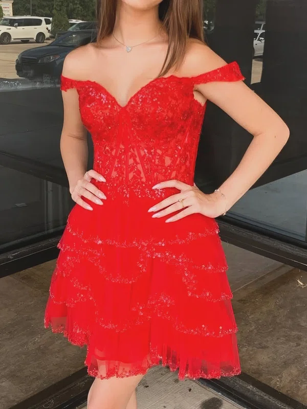 Corset Off-the-shoulder Tulle Skater Tiered Homecoming Dresses #Milly02055178