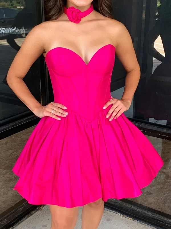 Simple A-line Strapless Satin Corset Homecoming Dresses #Milly02055184