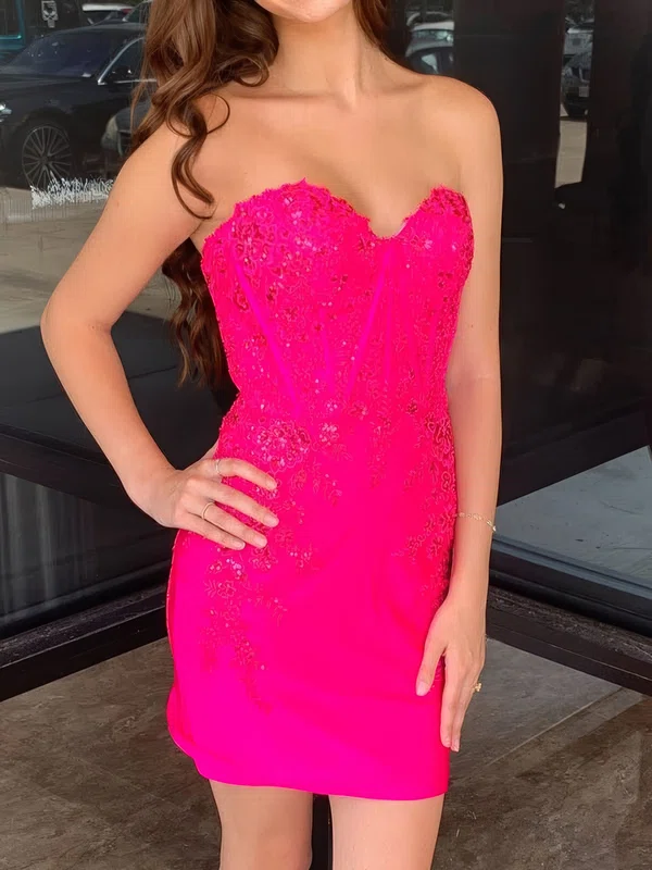 Cute Strapless Satin Appliques Bodycon Homecoming Dresses #Milly02055186