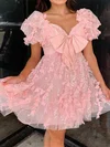 A-line Sweetheart Tulle Puffy Sleeves Homecoming Dresses #Milly02055187