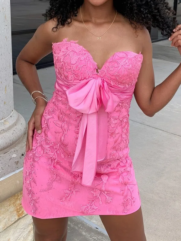 Petite Strapless Lace Bow Bodycon Homecoming Dresses #Milly02055189