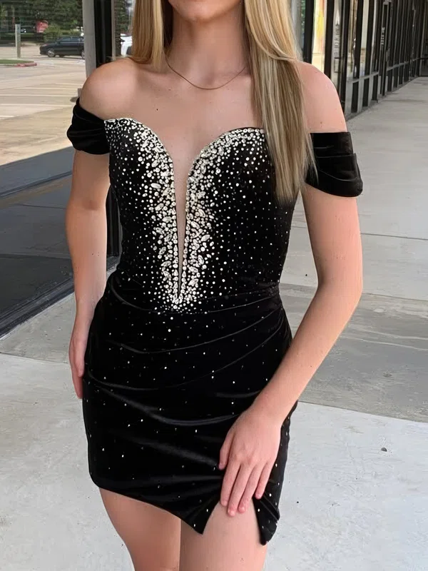 Modest Off-the-shoulder Velvet Bodycon Beaded Homecoming Dresses #Milly02055193