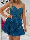 Corset A-line Strapless Satin Beaded Tiered Homecoming Dresses #Milly02055196