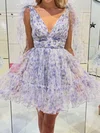 Puffy A-line V-neck Tulle Floral Print Homecoming Dresses #Milly02055197