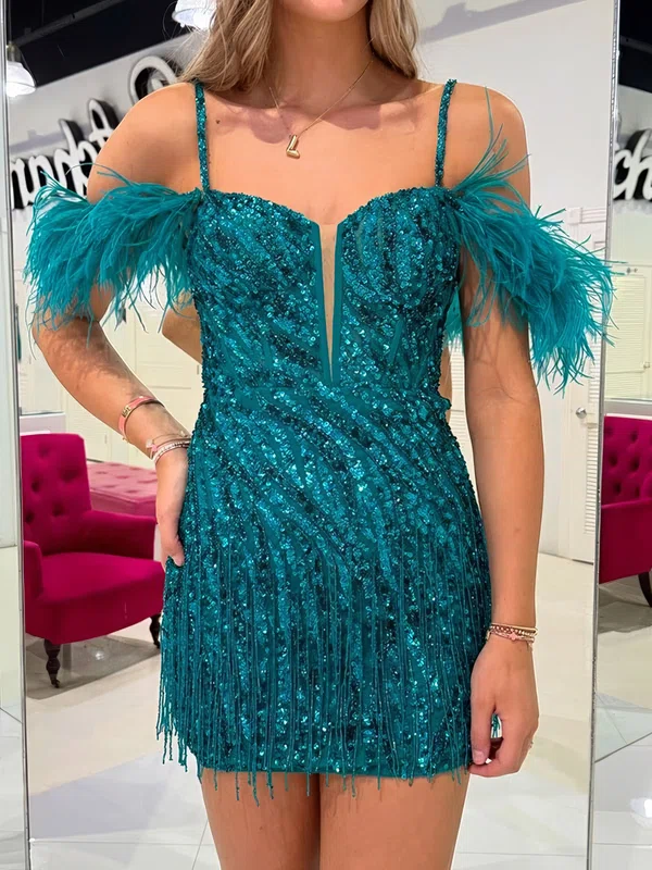Sparkly V-neck Sequin Bodycon Feather Homecoming Dresses #Milly02055199