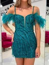 Sparkly V-neck Sequin Bodycon Feather Homecoming Dresses #Milly02055199
