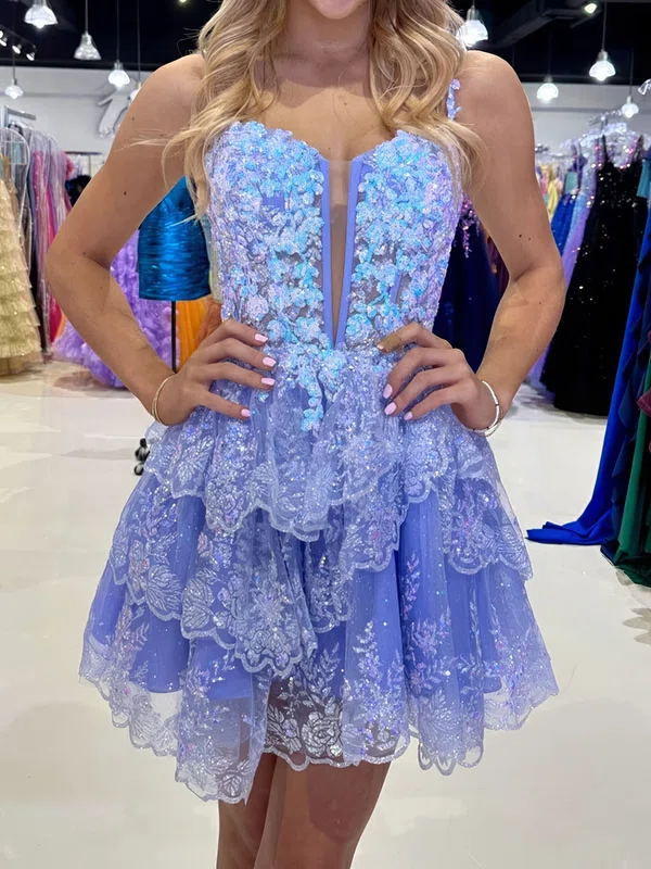 Trendy V-neck Glitter Lace Skater Tiered Homecoming Dresses #Milly02055200