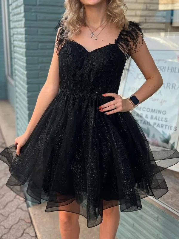 Modest Sweetheart Glitter Tulle Skater Feather Homecoming Dresses #Milly02055205