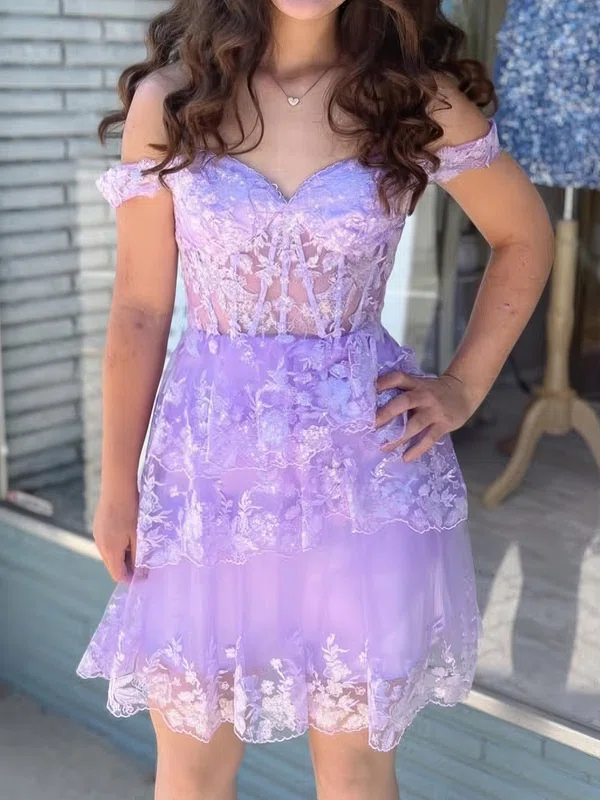 Corset Off-the-shoulder Lace Skater Tiered Homecoming Dresses #Milly02055209