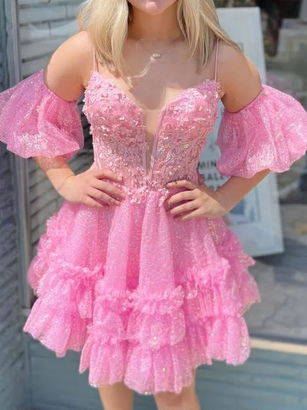 Corset V-neck Glitter Tulle Appliques Skater Homecoming Dresses #Milly02055210