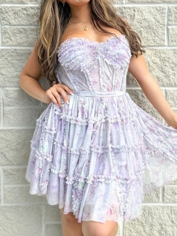 Puffy A-line Sweetheart Tulle Floral Print Homecoming Dresses #Milly02055228