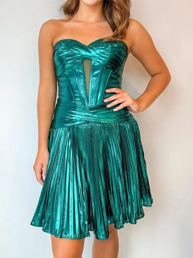 Corset A-line Strapless Metallic Ruched Pleated Homecoming Dresses #Milly02055236