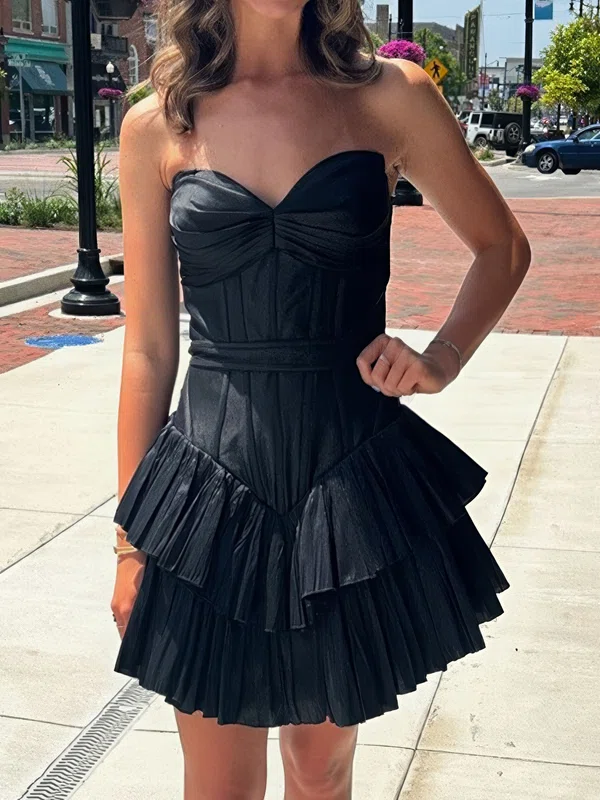 A-line Strapless Taffeta Tiered Homecoming Dresses #Milly02055250