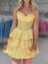 Corset A-line Strapless Satin Tiered Homecoming Dresses #Milly02055253