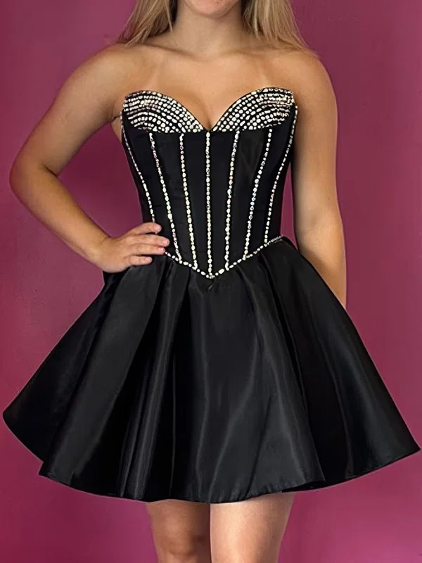 Modest Strapless Satin Skater Beaded Homecoming Dresses #Milly02055258