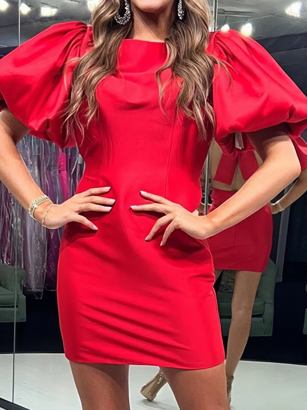 Square Neck Stretch Crepe Tight Puffy Sleeves Homecoming Dresses #Milly02055262