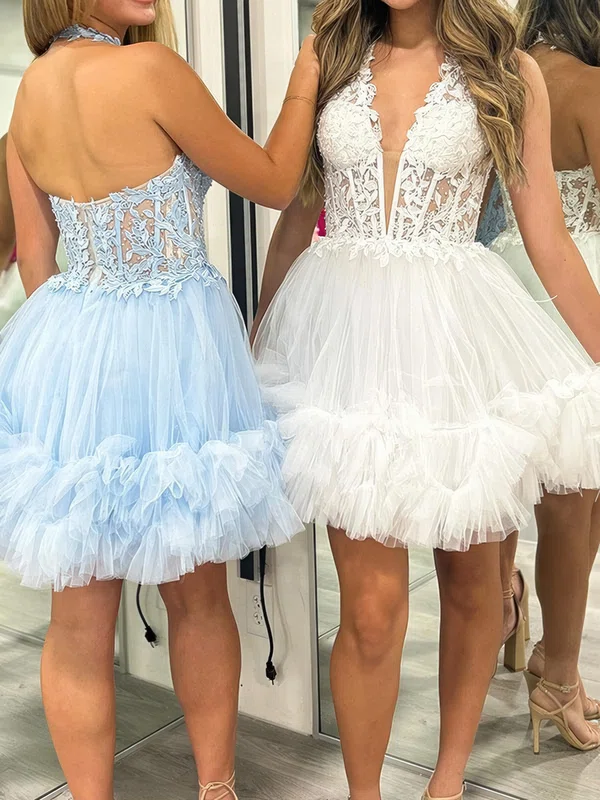 Corset Skater Halter Tulle Lace Homecoming Dresses #Milly02055264