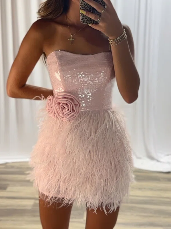 Strapless Sequin Feather 3D Floral Bodycon Homecoming Dresses #Milly02055268