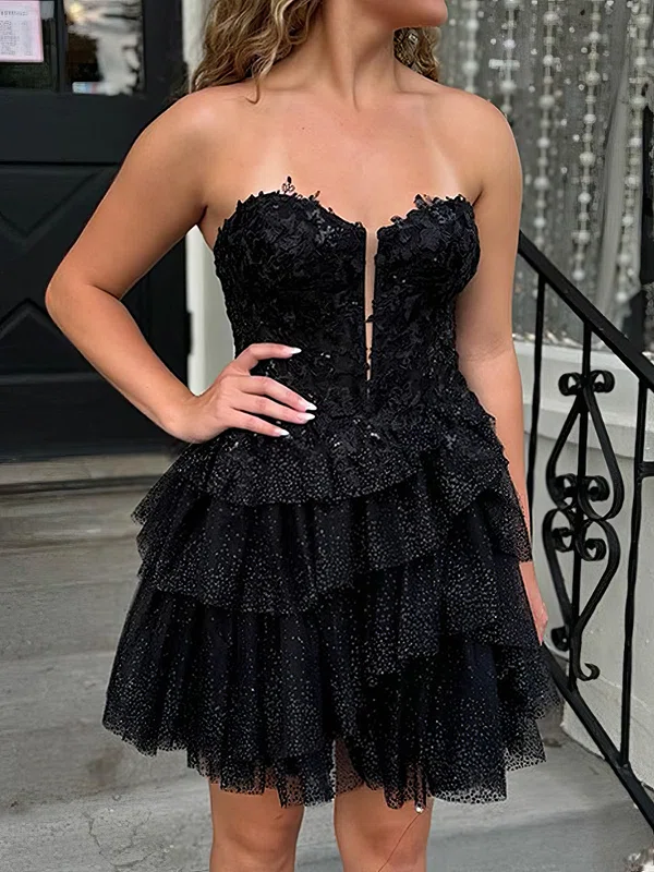 Strapless Glitter Appliques Skater Tiered Homecoming Dresses #Milly02055276