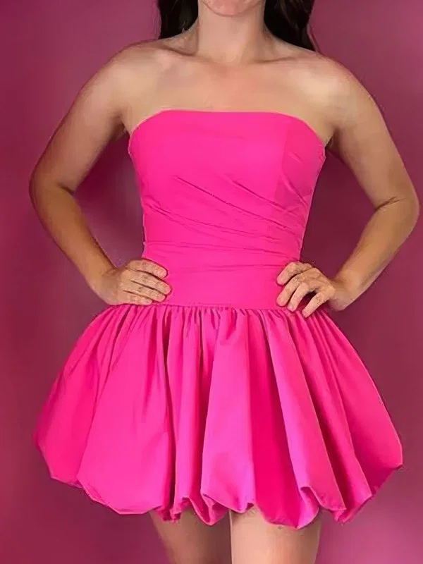 Simple Strapless Satin Ruched Skater Homecoming Dresses #Milly02055285