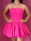 Simple Strapless Satin Ruched Skater Homecoming Dresses #Milly02055285