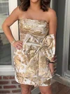 Strapless Satin Floral Print Bodycon Homecoming Dresses With Bow #Milly02055289