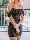 Sparkly Off-the-shoulder Sequin Ruched Bodycon Homecoming Dresses #Milly02055292