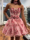 Corset A-line Strapless Chiffon Floral Print Homecoming Dresses #Milly02055293