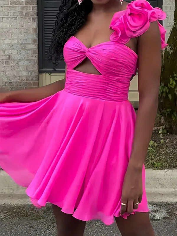 Cute A-line One Shoulder Ruched Homecoming Dresses #Milly02055301