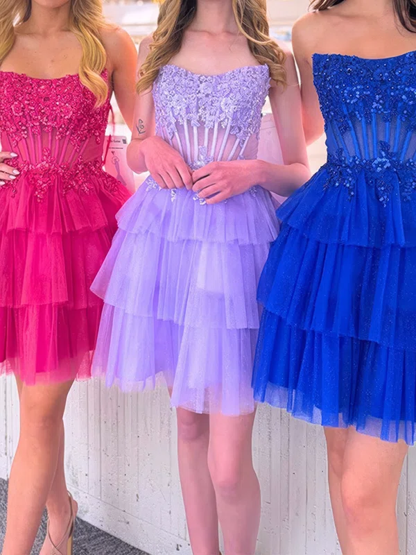Corset Skater Strapless Glitter Tulle Tiered Homecoming Dresses #Milly02055303