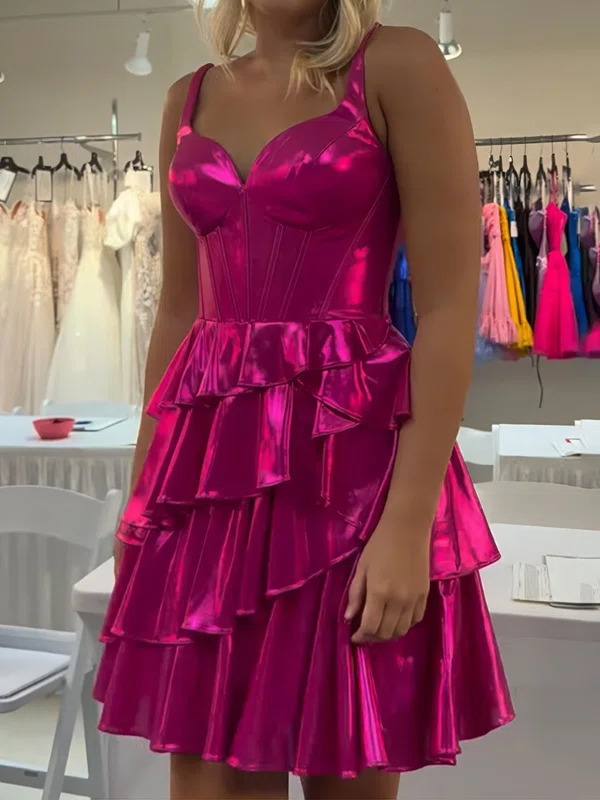 Sparkly A-line Strapless Metallic Tiered Homecoming Dresses #Milly02055307