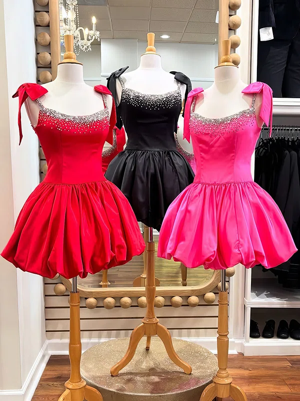 Cute Scoop Neck Satin Beaded Skater Homecoming Dresses #Milly02055314