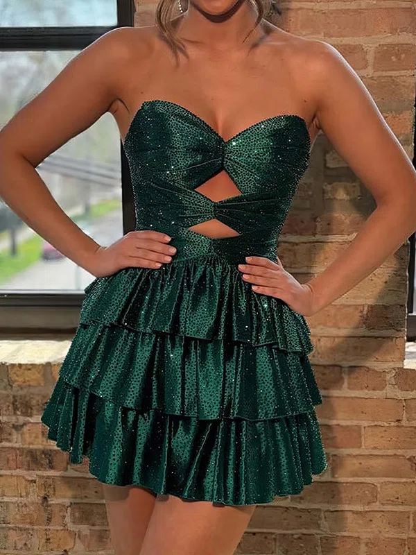 Cut Out A-line Strapless Satin Beaded Tiered Homecoming Dresses #Milly02055323