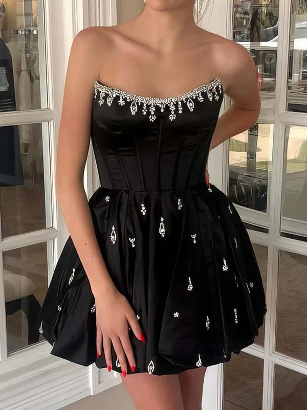 Corset Strapless Satin Skater Beaded Homecoming Dresses #Milly02055327