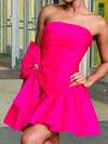Cute A-line Strapless Satin Ruched Homecoming Dresses With Bow #Milly02055329