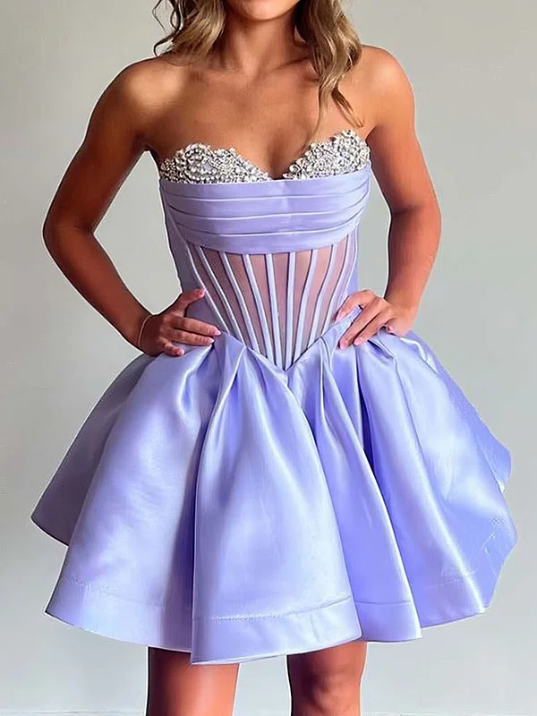 Ball Gown Corset Strapless Satin Homecoming Dresses With Beading #Milly02055336