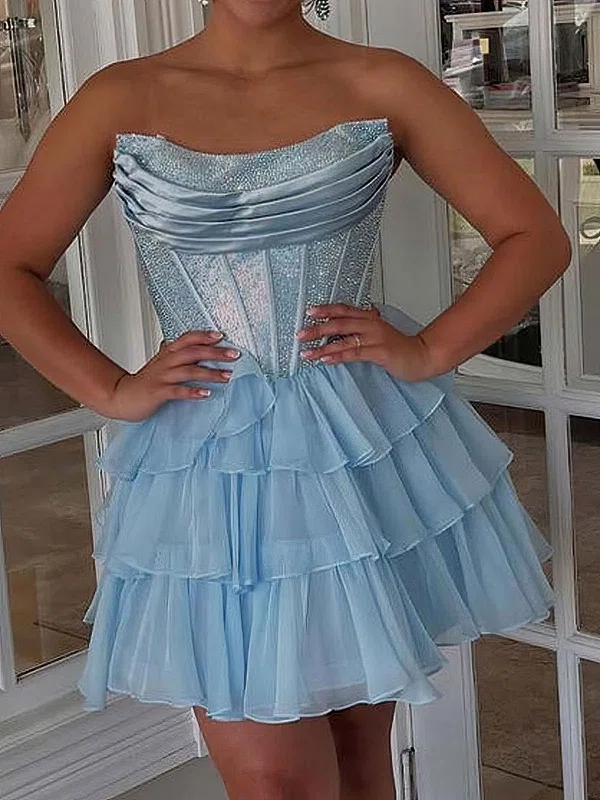 Sparkly Corset A-line Strapless Tiered Homecoming Dresses #Milly02055337