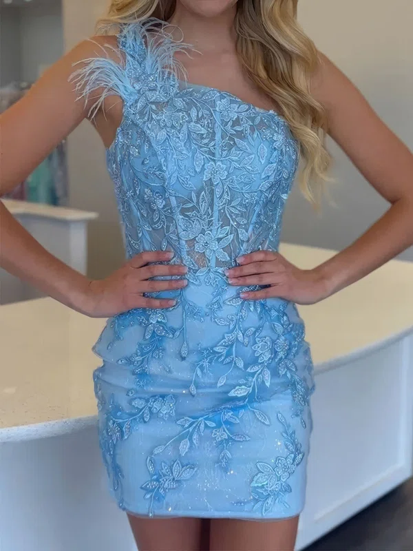 Corset One Shoulder Glitter Lace Feathers Bodycon Homecoming Dresses #Milly02055344