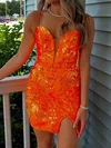 Sparkly V-neck Sequin Lace Split Bodycon Homecoming Dresses #Milly02055346