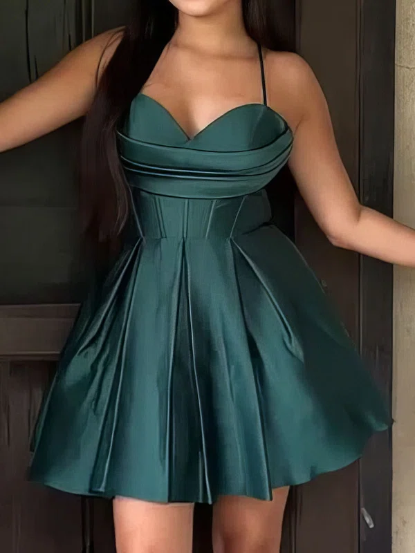 Modest Corset A-line Strapless Satin Ruched Homecoming Dresses #Milly02055349