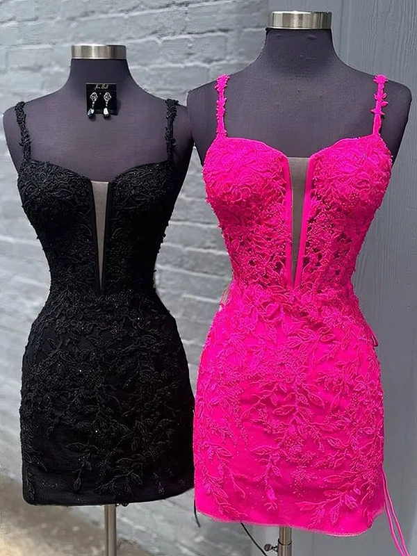 Corset V-neck Tulle Bodycon Lace Homecoming Dresses #Milly02055354