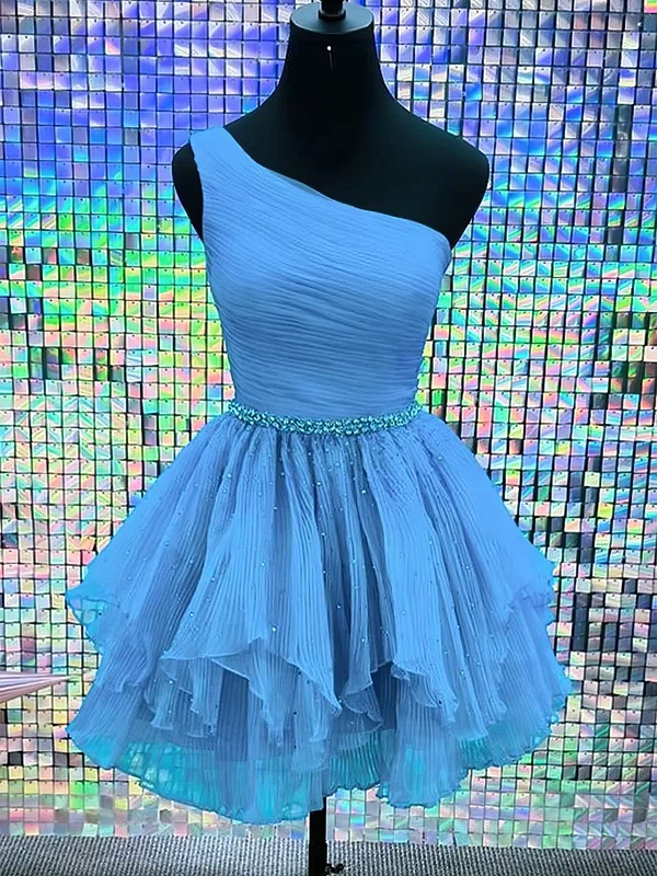 Modest One Shoulder Organza Beaded Skater Homecoming Dresses #Milly02055357