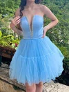Modest Skater V-neck Tulle Beaded Homecoming Dresses #Milly02055358