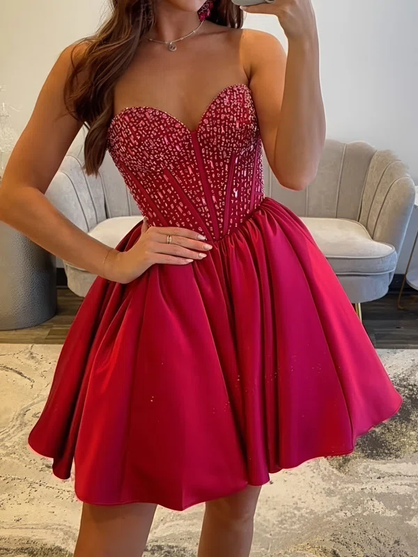 Modest Corset Strapless Satin Skater Beaded Homecoming Dresses #Milly02055388