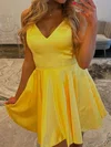 Simple A-line V-neck Satin Homecoming Dresses #Milly02055390