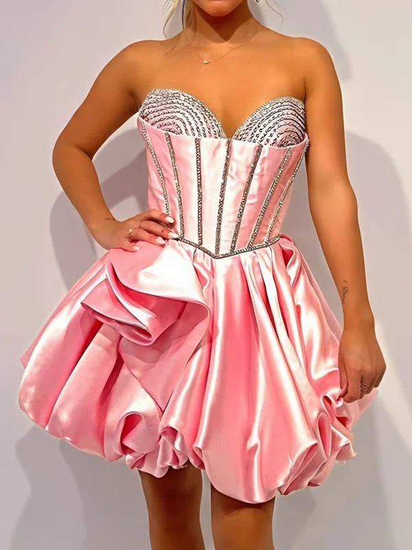 Unique Skater Strapless Satin Beaded Homecoming Dresses #Milly02055391
